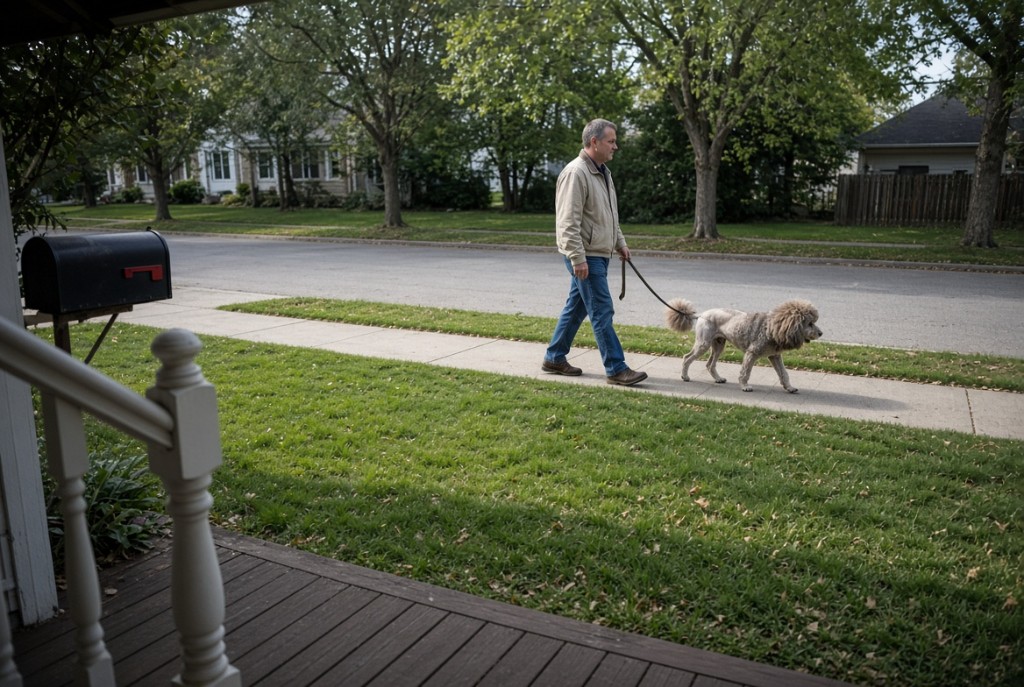 A neighbour walking a freshly groomed dog